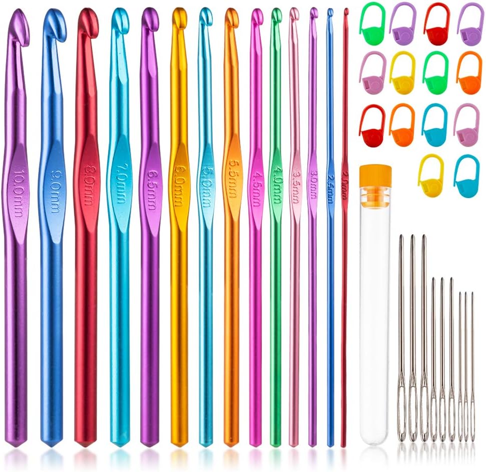 Tiiduo 37 PC Crochet Hooks Set Aluminum Ergonomic Handles with Markers