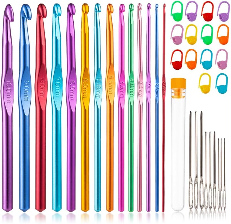 Tiiduo 37 PC Crochet Hooks Set Aluminum Ergonomic Handles with Markers