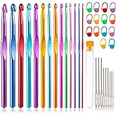 Vodiye 14 Sizes Crochet Hooks Set 2.0–10.0mm, Colorful Metal Crochet Needles, Ergonomic for Comfortable Crocheting