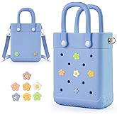 Mini Rubber Tote Bag with 7 Charms X-Small Waterproof EVA Beach Bag for Little Girls & Women Pool Crossbody | with 7 Charms, X-Small