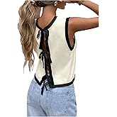 SHENHE Women's Tie Back Bow Sweater Vest Sleeveless Crew Neck Color Block Knit Fall Tank Top