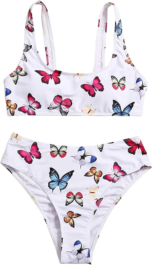 MOMOEW Women's Spaghetti Strap Butterfly Print Bikini Bathing Suits 2