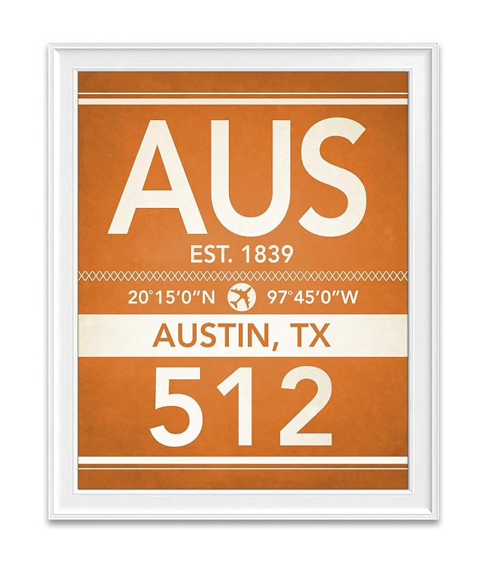 Amazon.com: Austin Texas Vintage Airport Area Code Map Coordinates