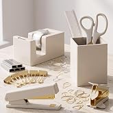 Aesthetic Desk Accessories Set for Women - A Complete Office Organizer Set | Office Supplies Kit with Gold Finish Includes Pen Holder, Scissors, Stapler, Tape Dispenser and More