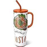 Swig Life 40oz Mega Mug, 40 oz Tumbler with Handle and Straw, Cup Holder Friendly, Dishwasher Safe, Extra Large Insulated Tumbler, Stainless Steel (Saturdays in Austin)