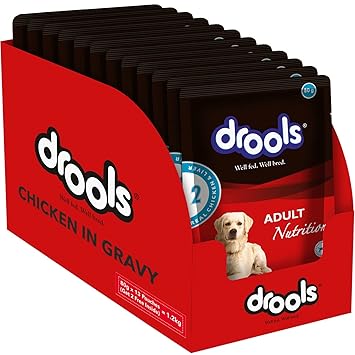 Drools Real Chicken and Liver in Gravy for Adult Wet Dog Food, 80 g (Pack of 13+2)