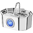 Cat Water Fountain Stainless Steel 108oz/3.2L, APAUK Automatic Pet Fountain Dog Water Dispenser with Water Level Window, Quiet Cat Fountain for Drinking, Inside with Replacement(1 Filter&1 Sponge)