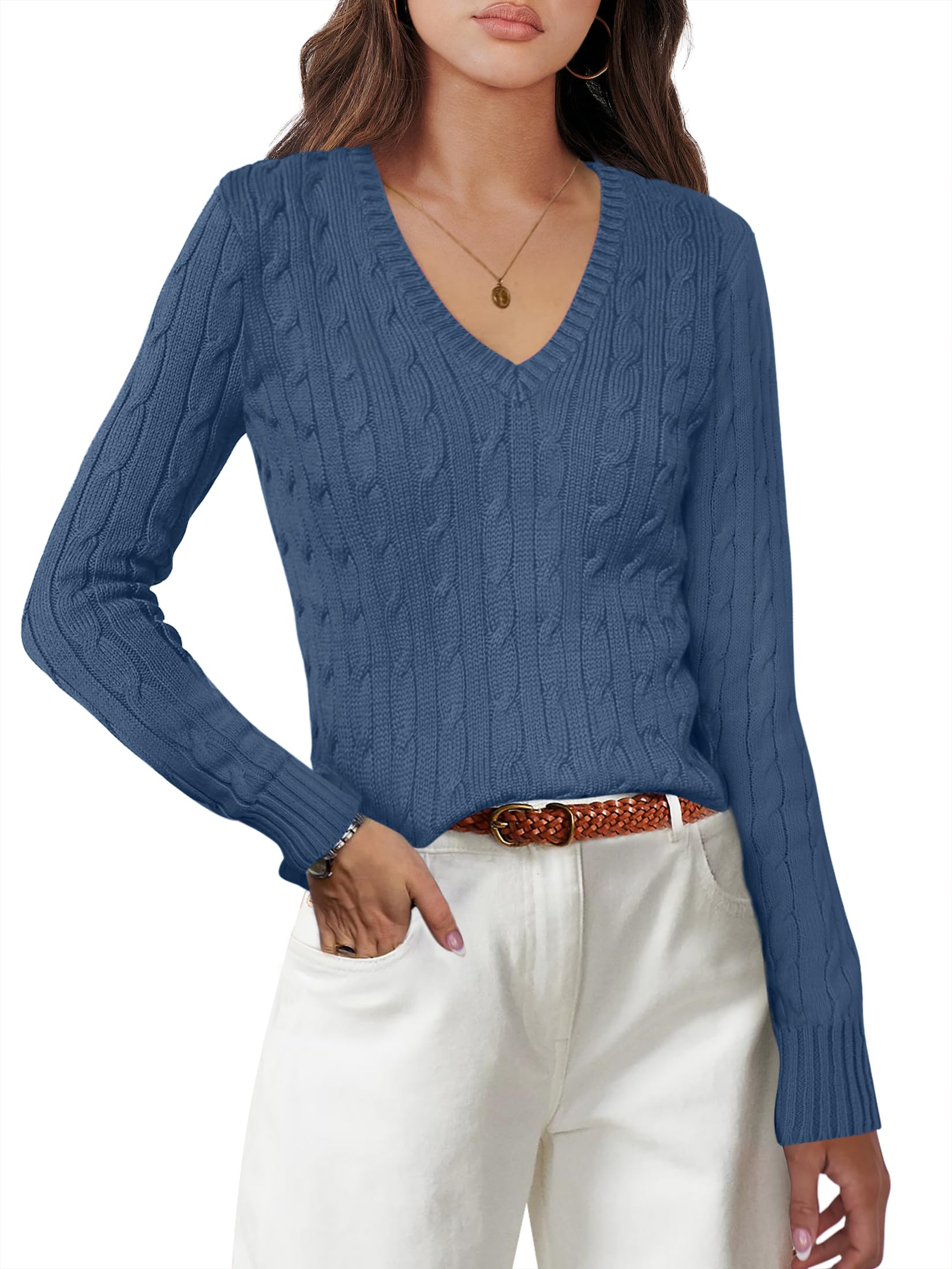 ANRABESS Womens Long Sleeve Cable Knit Sweater 2025