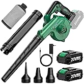 K I M O. Cordless Leaf Blower Vacuum Combo 4 in 1, 3 Nozzles &3 Modes for Inflation & Deflation, Extended Tube & Variable Speed, 20000RPM 150MPH, 2x2000mAh Battery Powered Leaf Blowers for Lawn Care