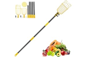 DAKEPOLE Fruit Picker, 10FT Heavy Duty Fruit Picker Tool with Basket, Adjustable Splicing Pole and Bruise Free Foam Pad Fruit Harvesting Tool Fruit Grabber for Apple Orange Pawpaws