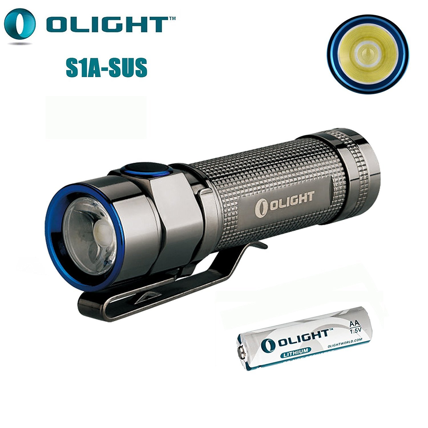 S1A Bundle : Olight Baton Cu & Stainless Stell Limted Edition XM-L2 LED 600 lumens Flashlight with AA lithium iron battery