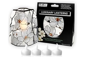 MODGY Luminary Lanterns 4-Pack - Floating LED Candles with Batteries Included - Luminaries are Great for Weddings, Parties, Patios & Celebrations of All Kinds (Louis C. Tiffany Magnolia Window)