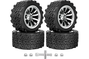 HobbyPark Pre-Glued RC Truck Tires and Chrome Wheels 12mm Hex 1/10 Scale for Traxxas Rustler 2wd Hoss 4x4 Stampede VXL Redcat Volcano EPX Pro 3S 4S Lipo Brushless, 4Pcs