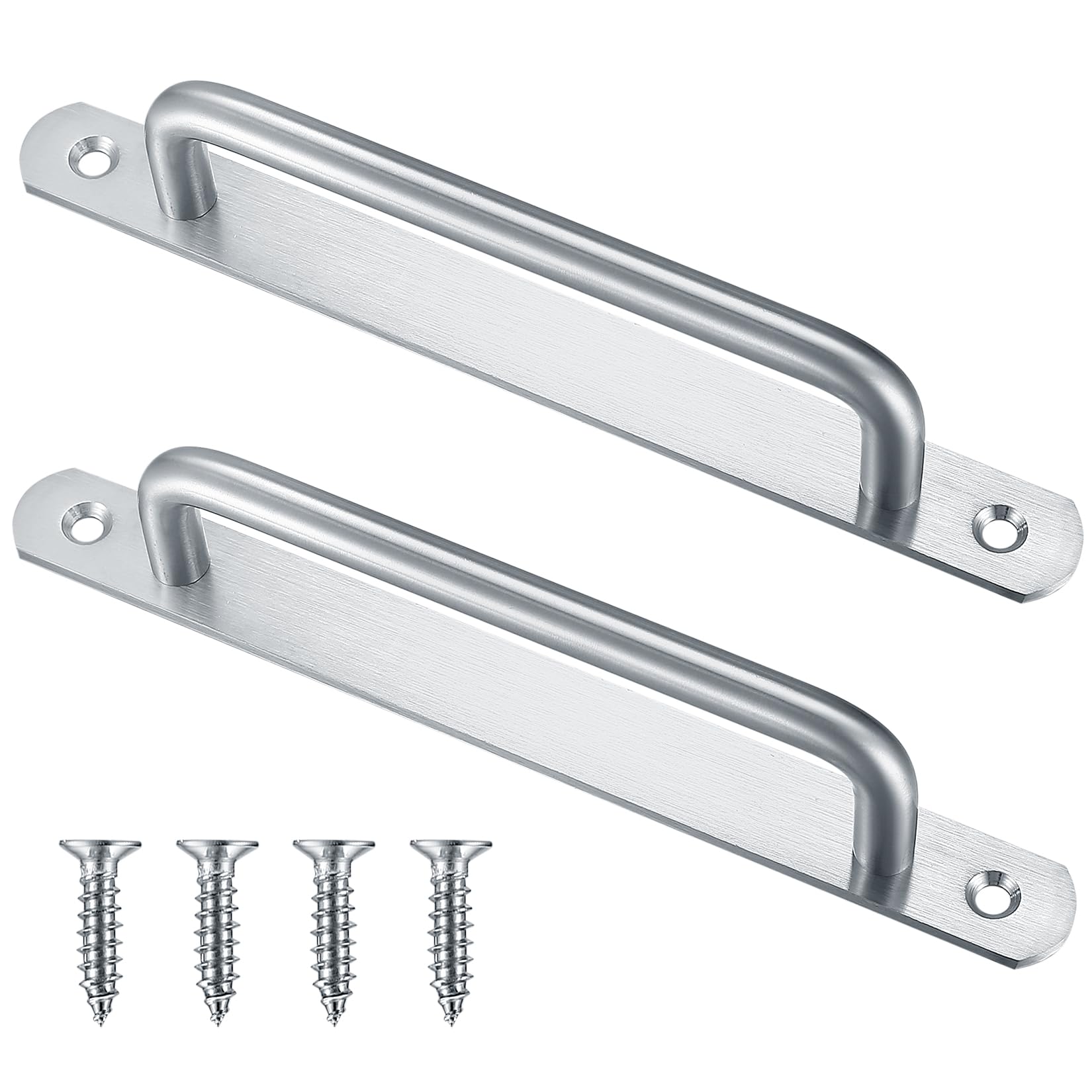 Sliding Door Handles, 2 Pcs Pull Push Door Handles, Stainless Steel Barn Cabinet Door Pull Handles, Silver Kitchen Cupboard Shed Gate Garden Garage Door Sliding Handles with Metal Plates (silver)