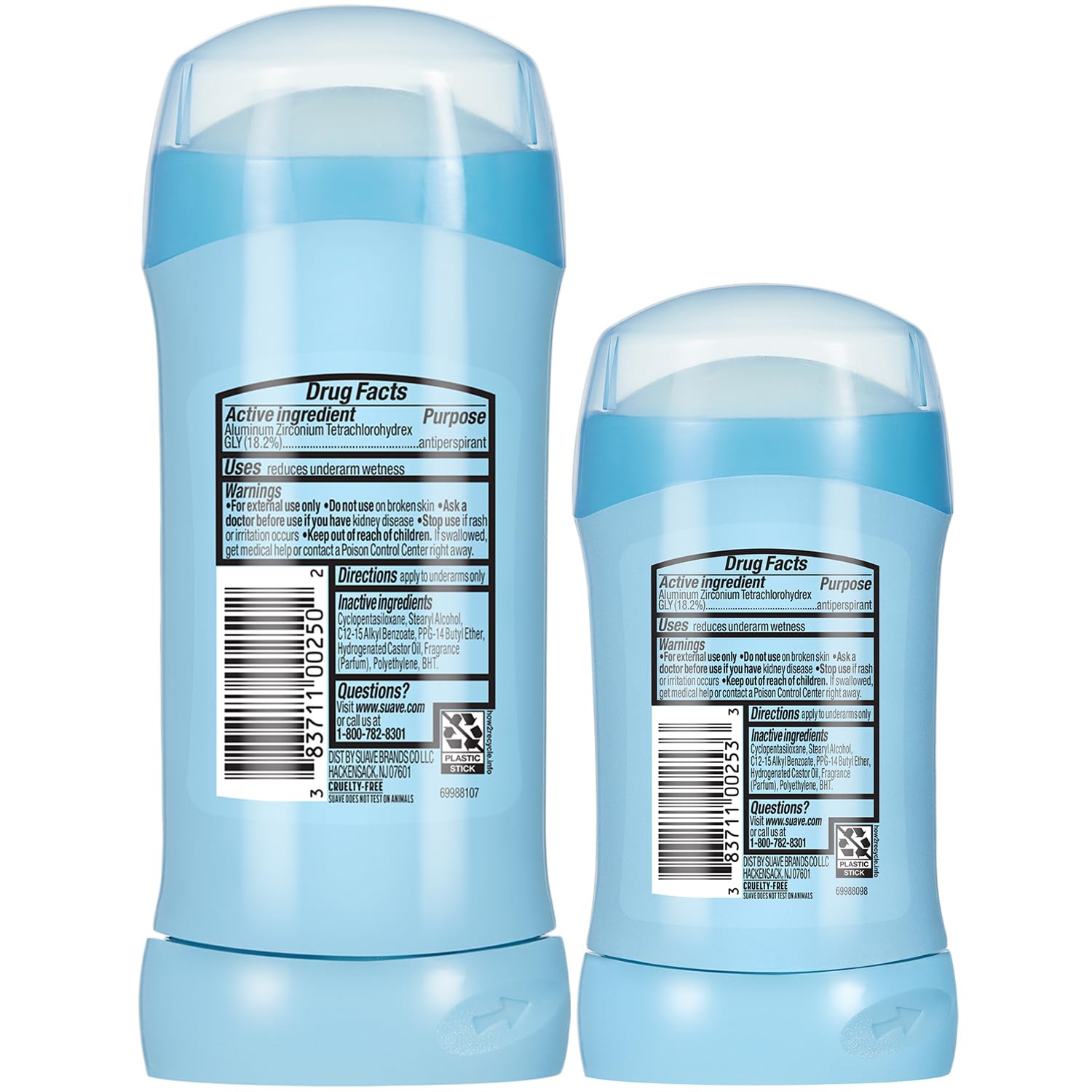 Suave Antiperspirant Deodorant for Women, Powder 2-Size Variety Pack – Anti-Staining Invisible Solid, Talc-Free (2 Piece Set)