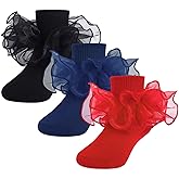 Witwot Toddler Girl Socks with Big Ruffle Lace Frilly Turn Cuff Dress Socks