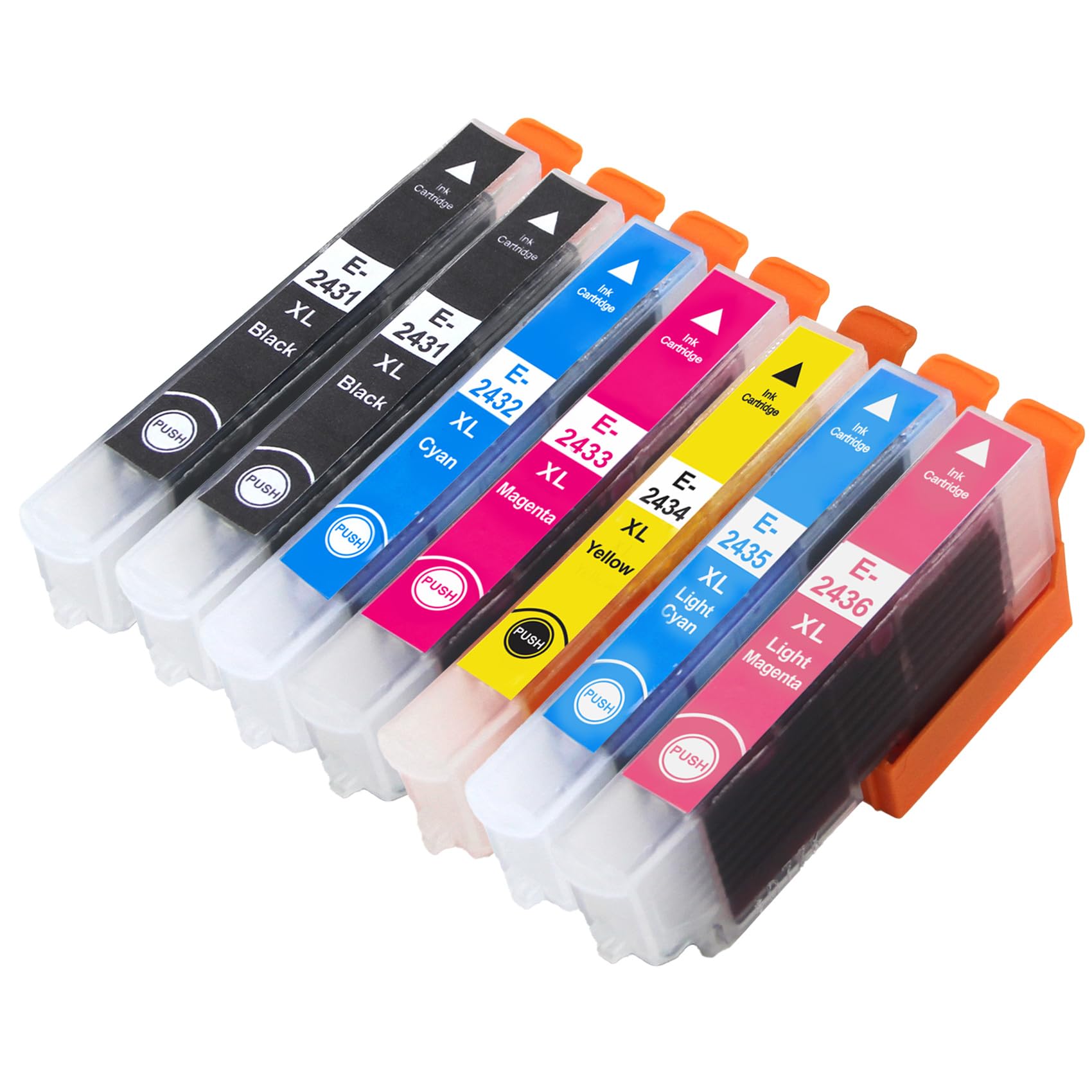 1 Go Inks Set of 6 + extra Black Ink Cartridges to replace Epson T2438 + T2431 (24XL Series) Compatible/non-OEM for Epson Workforce Printers (7 Inks), High Capacity