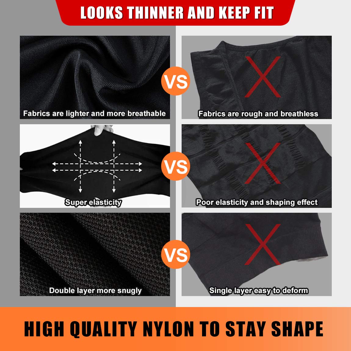 Hoter Men's Body Shaper Slimming Vest, Men's Elastic Sculpting Vest Thermal Compression Base Layer Slim Muscle Tank Shapewear (Black Tank Top, M)