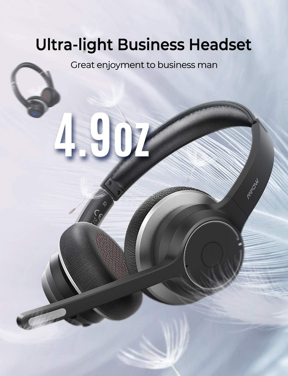 Mpow Bluetooth Headset V5.0 with Dual Microphone, Wireless PC Headphones,CVC8.0 Noise Canceling, On Ear for Computer,Cell Phone, Call Center, Office, Skype, 22 H Talk Time,Soft Earpad (Wired Optional): Electronics