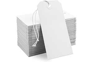 KOORITO 100 Pack White Shipping Tags with Elastic String Blank Labeling Tags with Strings Attached, 4 3/4" x 2 3/8"