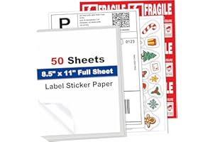 Full Sheet Label Sticker Paper, 8.5" x 11" White Matte Label Shipping Labels for Laser & Inkjet Printer, Printable Full Page 