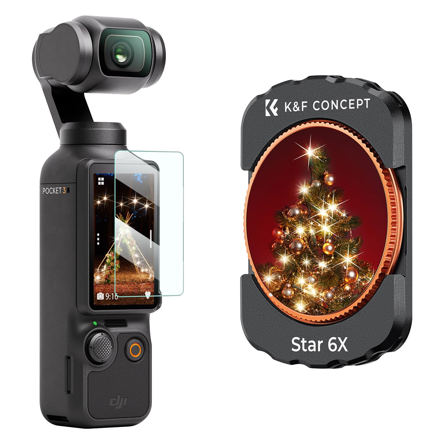 K&F CONCEPT Magnetic 6 Points Starburst Filer Compatible with DJI Osmo Pocket 3, Twinkle Effect STAR Filter Cross-screen Sparkling Effect Lens Filter