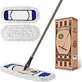 Eyliden Dust Mop with Reusable Washable Pads - One Touch Replacement, Height Adjustable Handle, Total 2 Mop Cloths, Wet Dry M