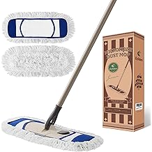 Eyliden Dust Mop with Reusable Washable Pads - One Touch Replacement, Height Adjustable Handle, Total 2 Mop Cloths, Wet Dry M