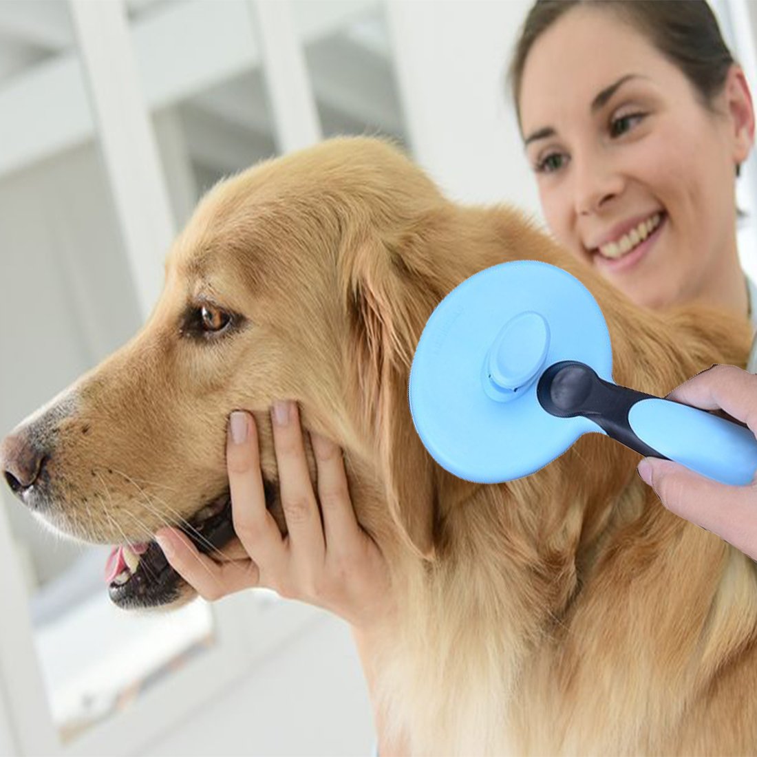 JAchoice Slicker Brush Self Cleaning Pet Grooming Comb Long Hair Pets Brush Ball Type Stainless Steel Comfortable & Safe Pet Hair Removal Brush for All Dogs Cats Rabbits with Long Thick Hair