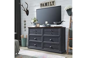 SinCiDo Farmhouse Dresser for Bedroom, 6 Drawer Dresser Chest of Drawers Organizer Storage, Wood Rustic Tall Dresser Chest of Drawer for Closet, Living Room, Children's Room, Dark Grey