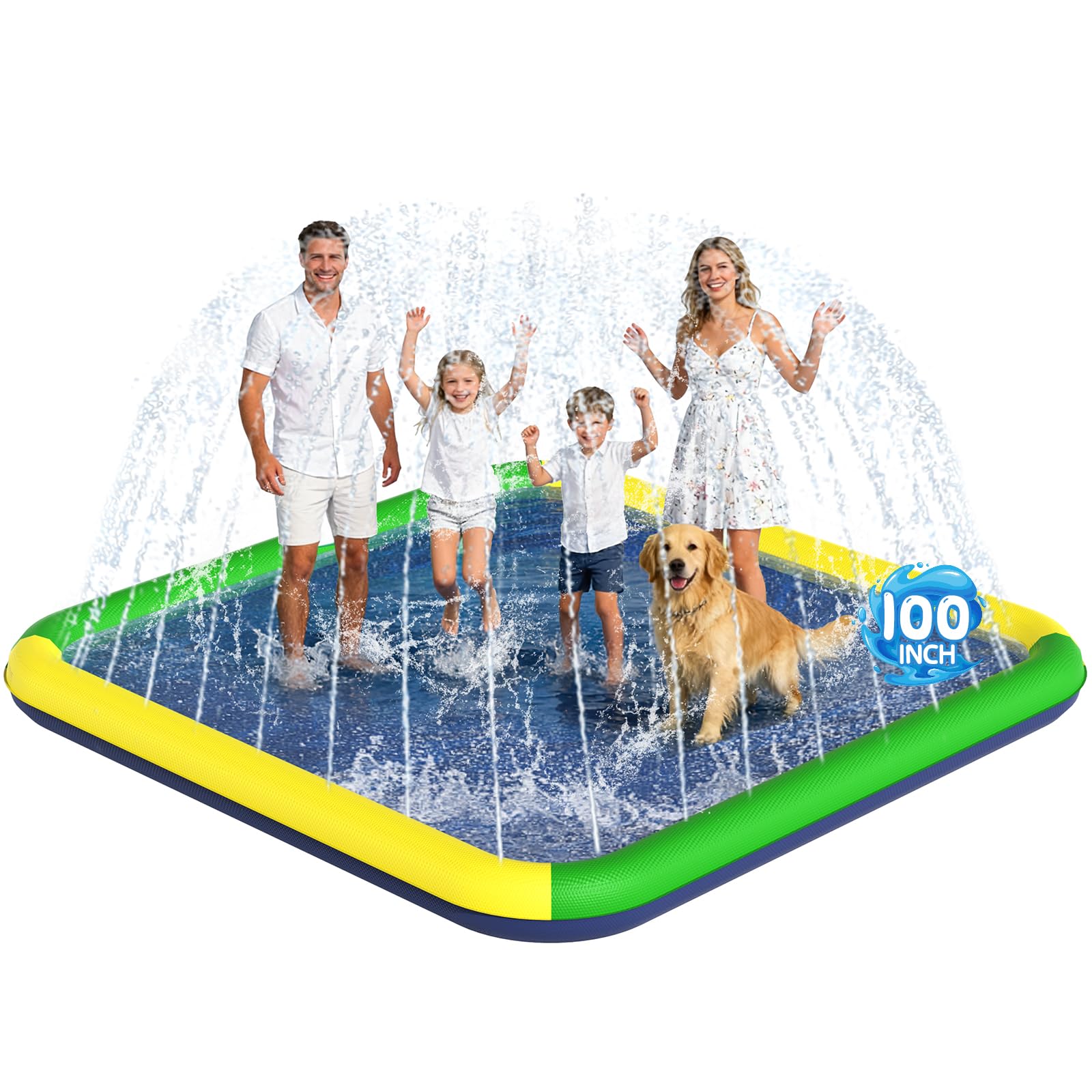 Splash Pad for Kids & Dogs, EPN 140"-100" Extra Large Non-Slip Sprinkler Splash Pad, Thickened 0.5mm PVC Water Play Mat, Outdoor Water Toy for Backyard Summer Fun, Ideal for Toddlers 3+ Boys Girls