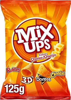 Misturas favoritas, Lay's 3D Mix Snack, Batatas Ruffles, Doritos, Nachos e Cheetos Stick com sabor a queijo, Produto de entrada, Single Bag, 125 gramas