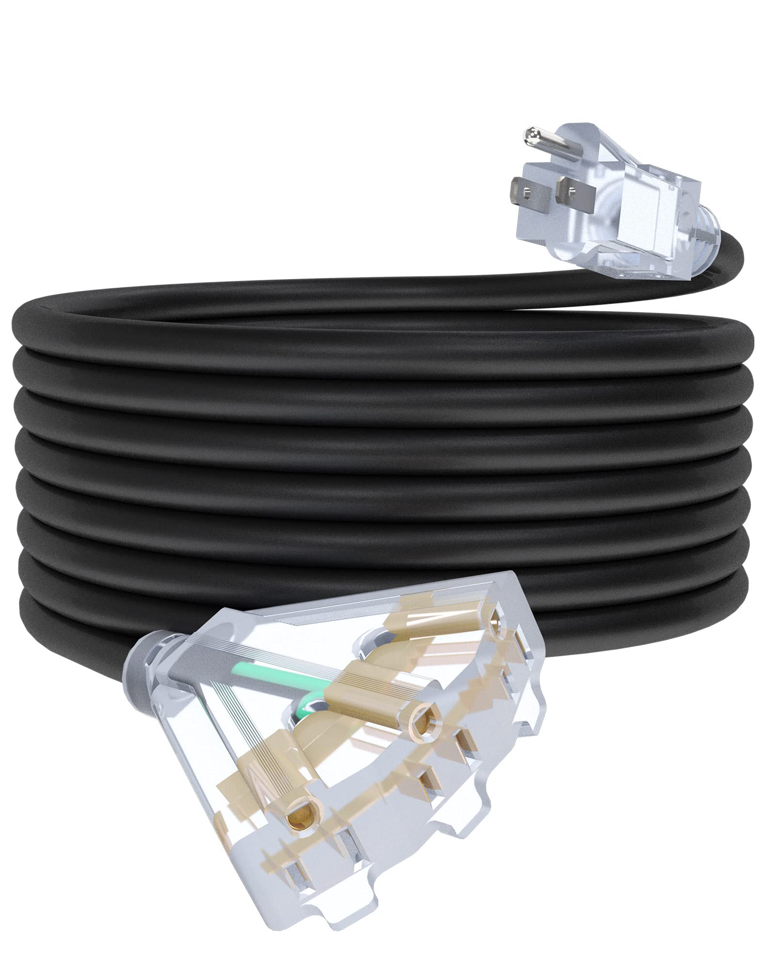 Photo 1 of 25Ft 12/3 Outdoor Extension Cord with 3-Outlets, Heavy Duty 12 Gauge 3 Prong Extension Cord Waterproof with Lighted end, 15A 12AWG 1875W SJTW, ETL Listed - Great for Garage, Garden and Home, Black