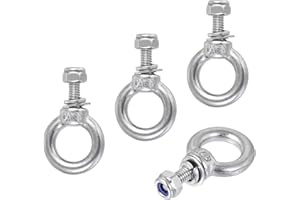 uxcell Lifting Eye Bolt M4 x 11mm Male Thread with Hex Screw Nut Gasket Flat Washer for Hanging Securing Chain Wire Rope, 304