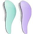 Crave Naturals Glide Thru Detangling Brush for Adults and Kids - Detangler Brush for Curly or Straight, Wet or Dry Hair - Gentle on Tangles Hair Comb - 7.5x3-Inch, Turquoise and Purple (Pack of 2)