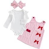 Ayalinggo Valentines Baby Girl Outfit Long Sleeve Romper Onesie Love Heart Overalls Shorts 2Pcs Valentines Day Clothes