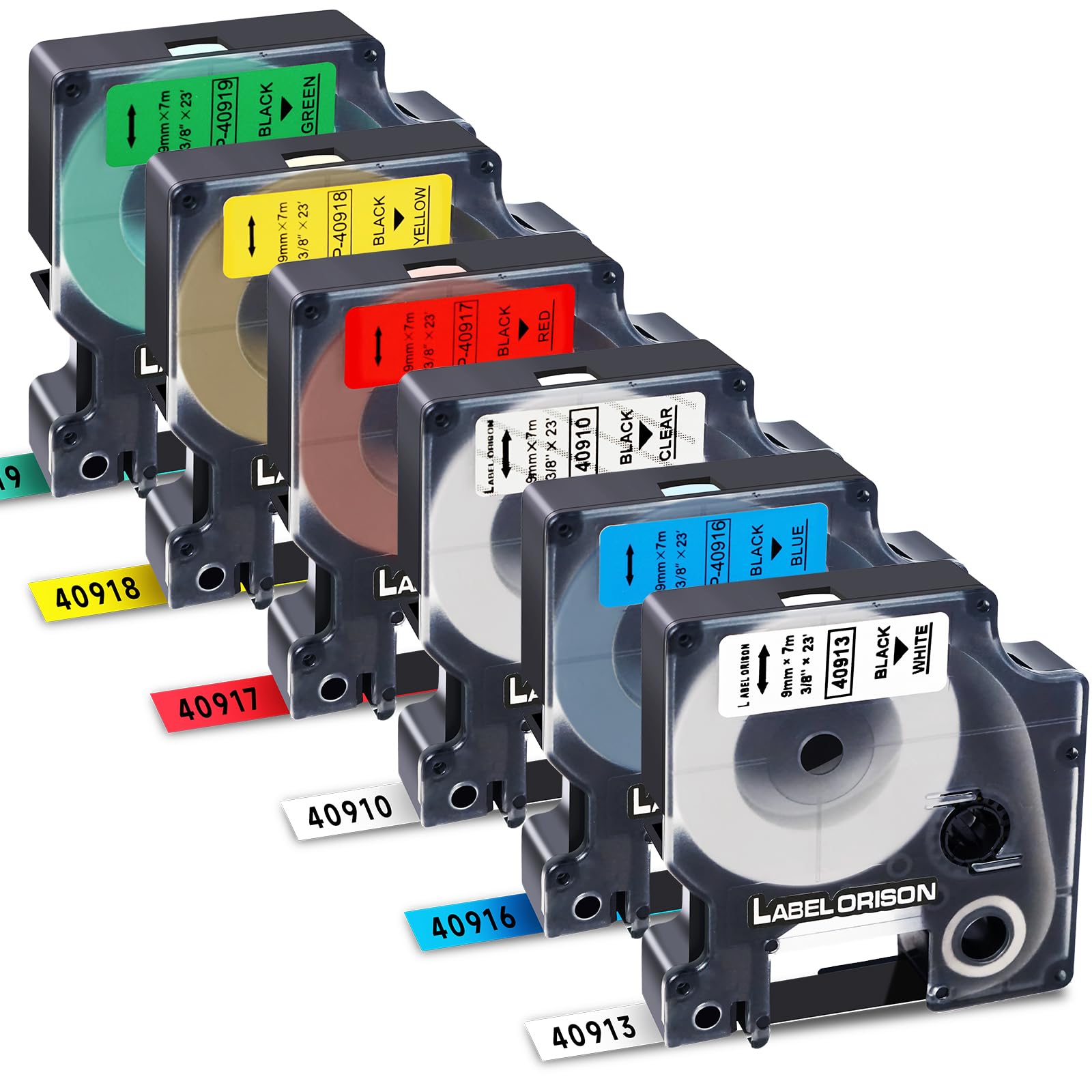 Label Orison Compatible Replacement for Dymo D1 Label Tape 40910 40913 40916 40917 40918 40919 9mm Combination Refills for Dymo LabelManager 160 PnP 280 360D 500TS 100 110 120P 220P LabelPoint 150 250
