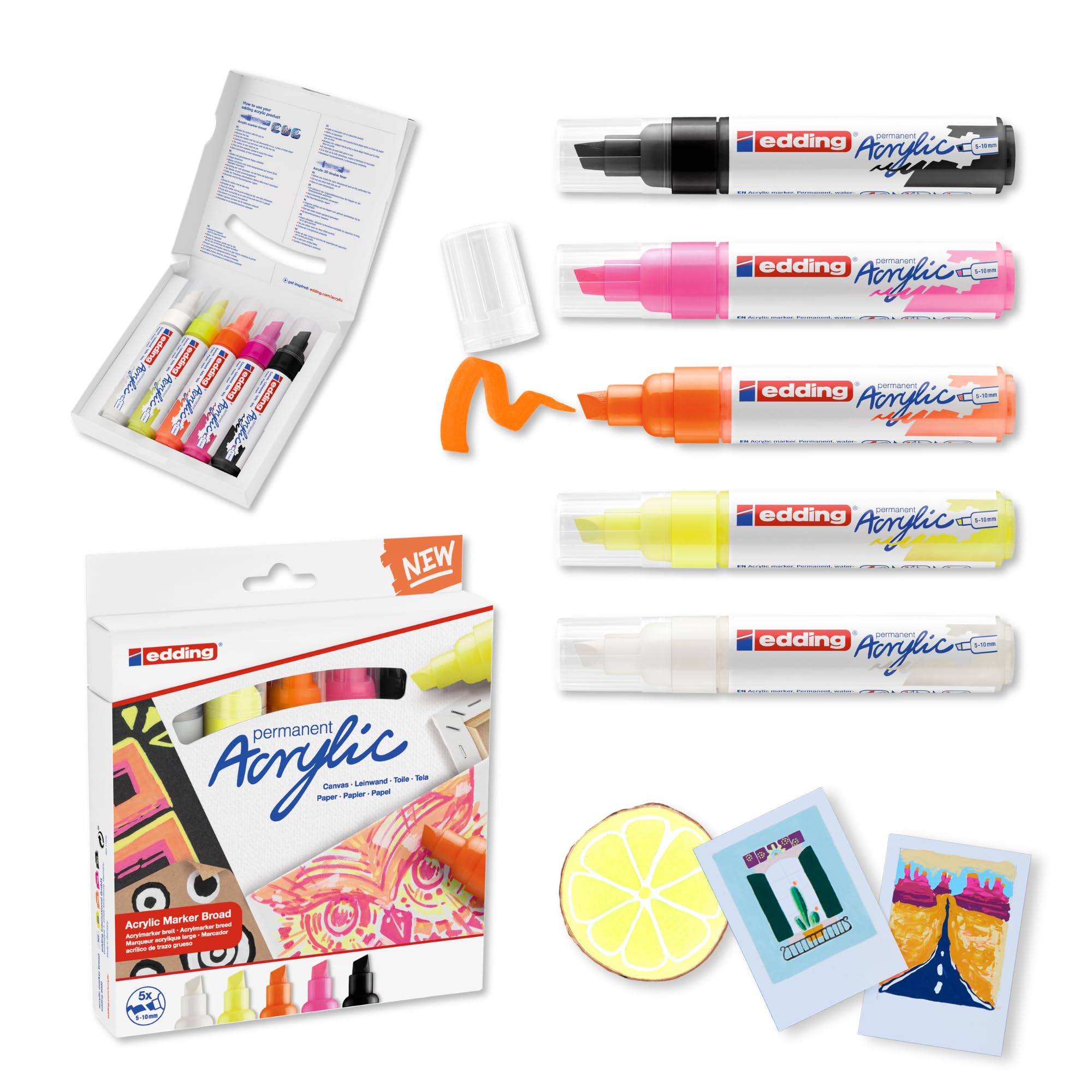 Edding 5000 Acrylic Marker Chisel Tip 5-10Mm Line Assorted Neon Colours Pack 5 4