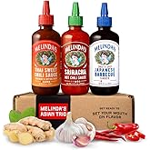 Melinda’s Asian Trio Collection - Gourmet Hot Sauce Variety Pack with Sriracha Hot Sauce, Japanese BBQ & Thai Sweet Chili - Keto, Vegan, Non-GMO, Gluten Free - 12oz, 3 Pack
