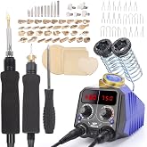 WEP 939D VII 2-IN-1 Wood Burning Kit 84-IN-1 with 51 Solid Points and 23 Wire Nibs Wood Burner with 2 Letter Number Stencils, 6 Unfinished Wood, 1 Pen Holder, Burning Tool
