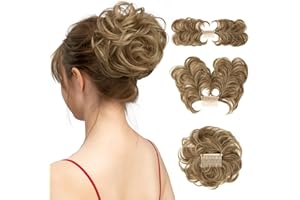 youngways Messy Bun Hair Piece Side Comb Clip in Hair Bun Hairpiece for Women Short Natural Straight Versatile Adjustable Styles Easy Hair pieces (Brunette/Ash Blonde-C)