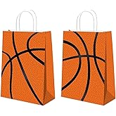 BQK 16 Pcs Basketball Gift Bags with Handles for Basketball Birthday Party Supplies Basketball Candy Treats Bags Basketball Party Favor Bags Basketball Goodie Bags