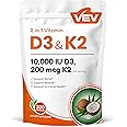 VEV Vitamin D3 K2, 10,000 IU D3, 200mcg K2 (with MK7), Supports Bone and Teeth Health, Dual Nutrient Support for Daily Wellness, Easy to Swallow (Packaging May Vary) – 300 Capsules