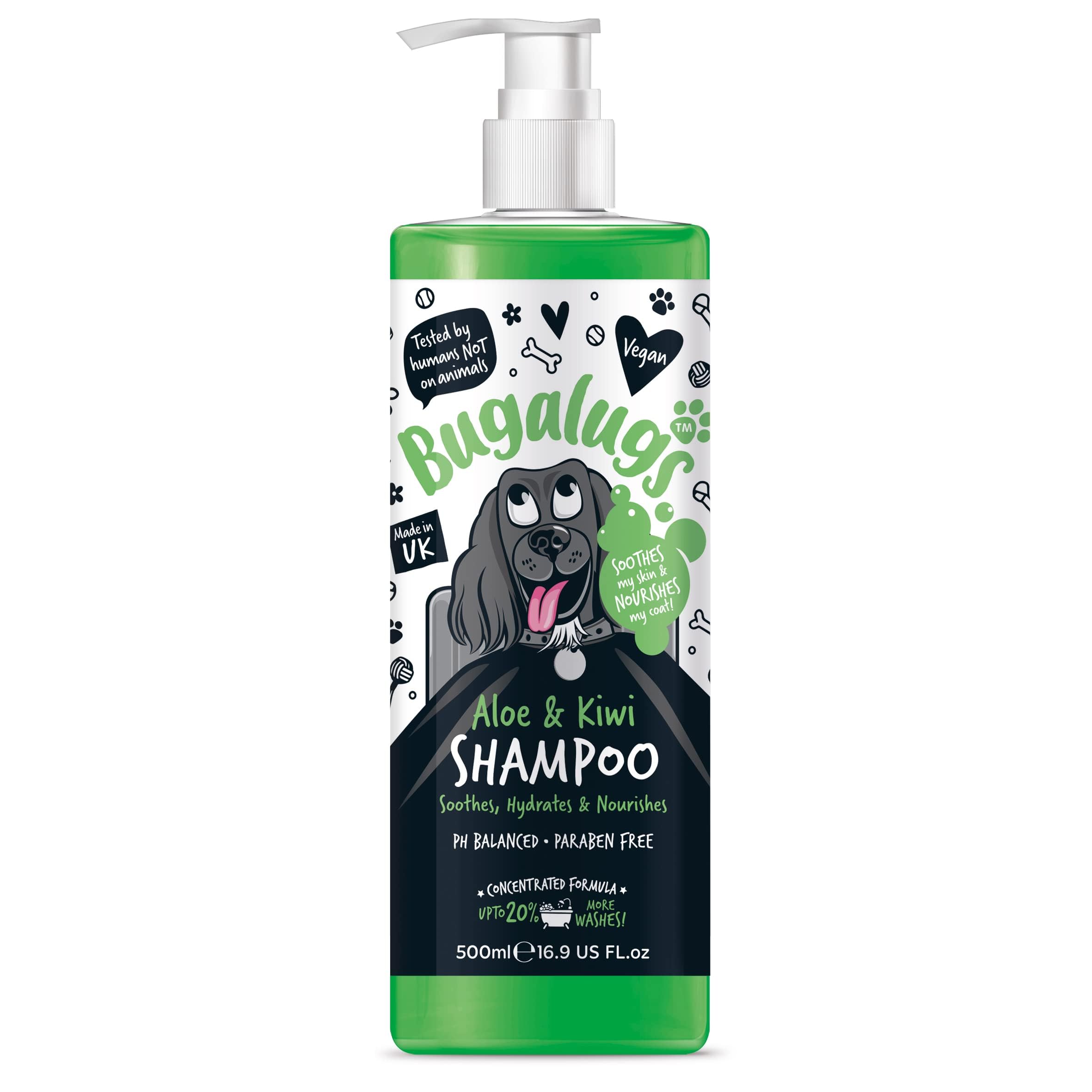 BUGALUGS Dog Shampoo - Soothing Aloe & Kiwi dog pet grooming shampoo & conditioner products for smelly dogs with tropical fragrance, best puppy sensitive skin shampoo (500ml)