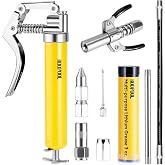 KOOPOOL Mini Grease Gun Kit, 4500PSI Small Grease Gun with Needle Tip | Double-Handle Quick-release 6-Jaw Coupler,3oz Grease Cartridge, 12" Flex Hose for Lawn Mowers, Tractors &amp; Autos