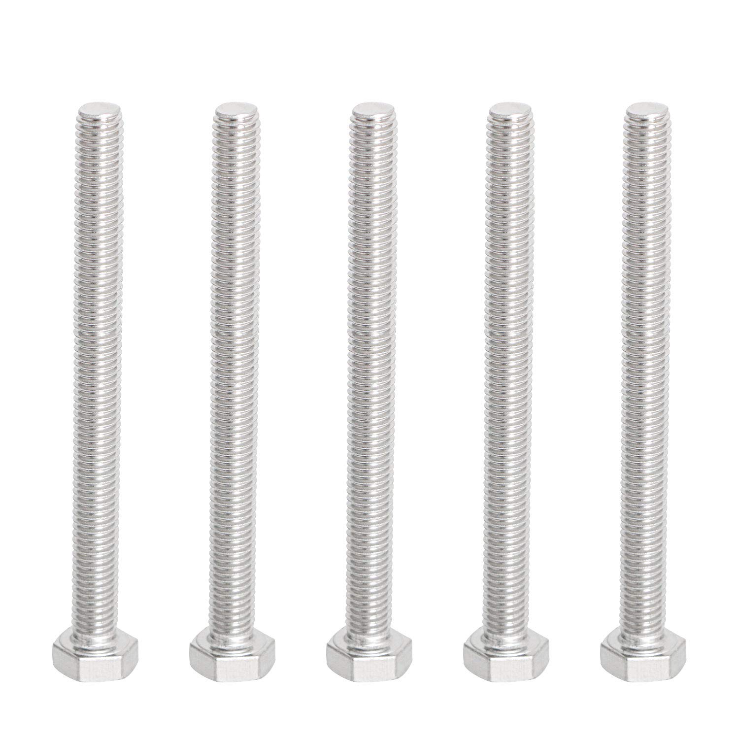 Aopin M6 x 100mm Hex Head Bolts Screws Grade 5.8 Stainless Steel, Fasteners Fully Machine Threaded SUS304 5 Pcs