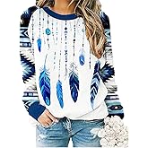 Womens Long Sleeve Shirts Western Aztec Print Fit Tops Fall Casual Fashion Round Neck Blouses