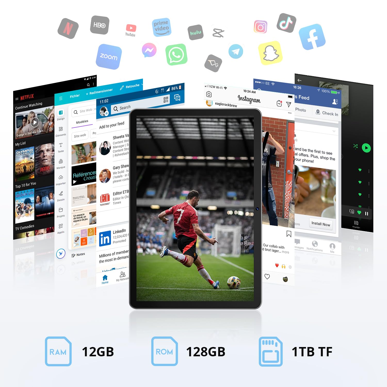 2025 Latest Tablet, 10 Inches, 12GB RAM + 128GB ROM (1TB TF) with Case, Pen, Keyboard and Mouse, Octa-Core, 1280 x 800 HD, 6000 mAh (with NTC), Widevine L1, 8MP + 5MP, 2.4G + 5G WiFi, GPS