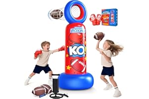 ODOSOLA Inflatable Punching Bag for Kids, 2-in-1 Freestanding Boxing Bag with Football Toss Game, 68.8'' Heavy Duty Karate Taekwondo Toy for Boys Girls Ages 3-12, Birthday Ideas