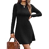 OFEEFAN Fall Dresses for Women 2025 Long Sleeve Crew Neck Sweater Dress